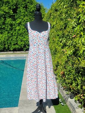 Floral Sundress - White with Red & Blue Floral Print M